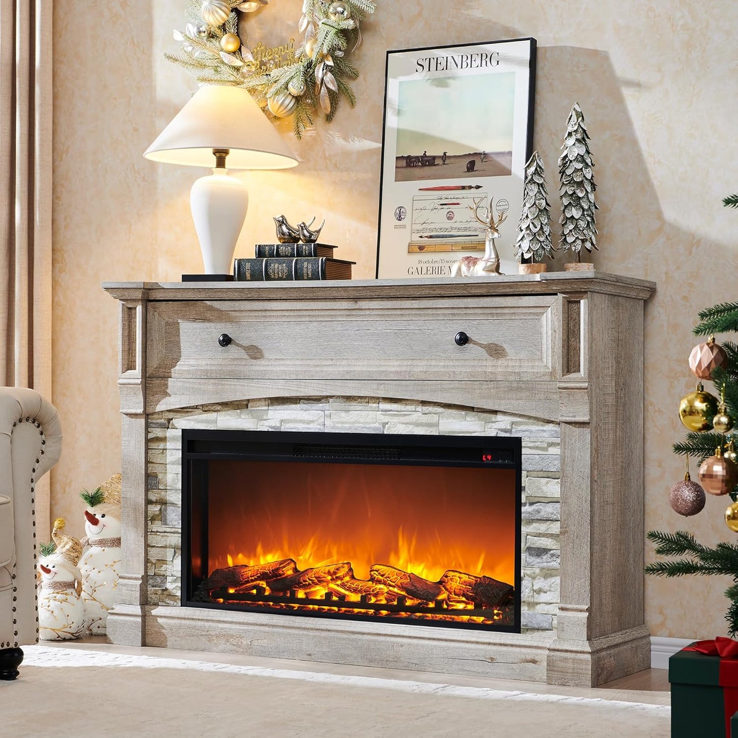 RedLemon 52'' Electric Fireplace Mantel - Cozy Farmhouse Charm!