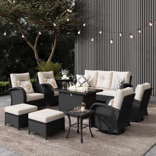 LayinSun 10 Pieces Outdoor Patio Furniture Set with Fire Pit