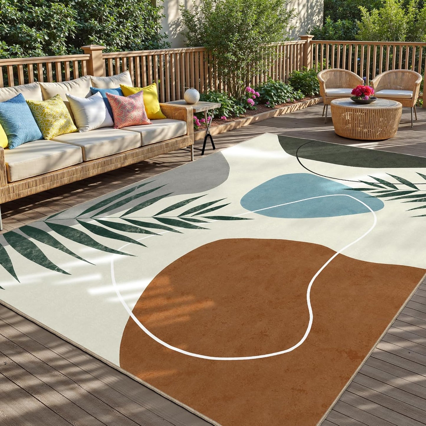 Mid Century Indoor Outdoor Area Rug for Patio and Living Room