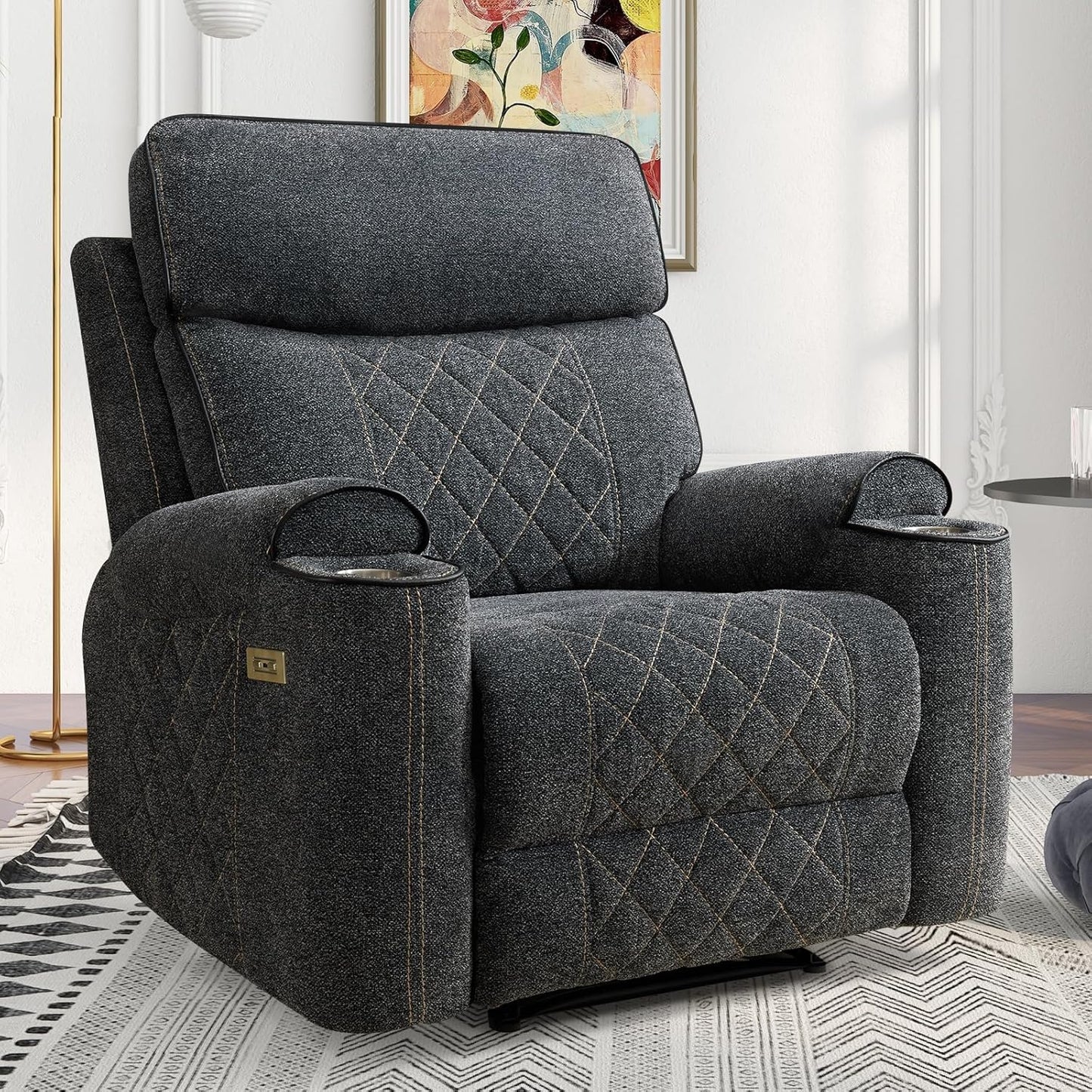 Plush Electric Recliner with Cup Holders