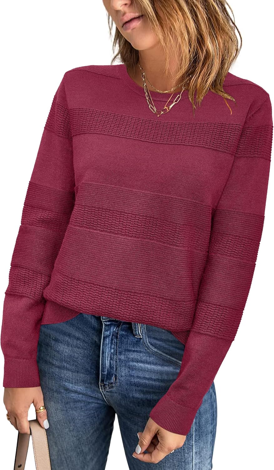 Arach&Cloz Womens Fall Sweaters 2024 Crochet Crew Neck Tops