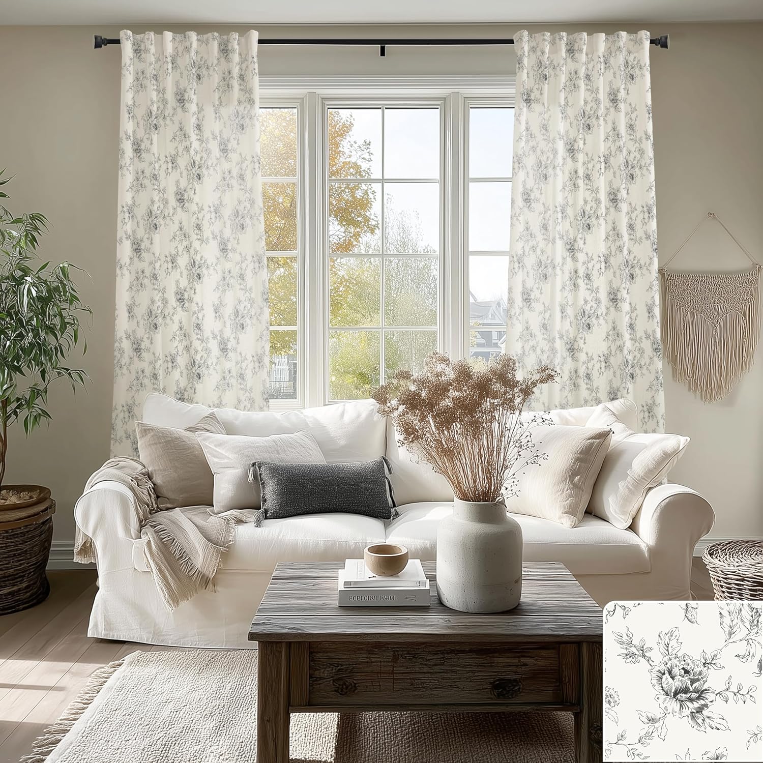 Farmhouse Curtains for Living Room with Vintage Floral Elegance