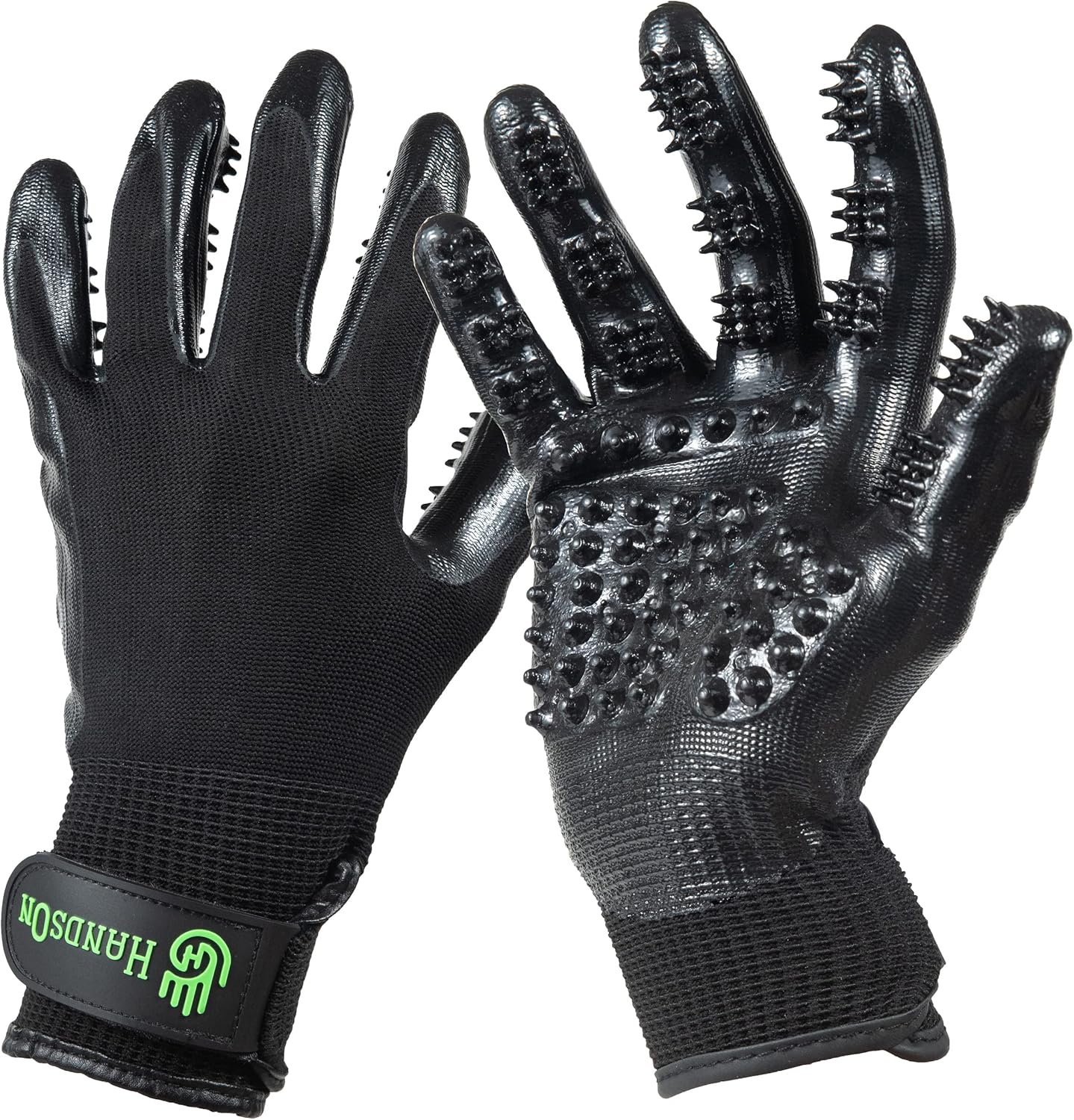 HANDSON Award-Winning Pet Grooming Gloves - Shedding, Bathing, Hair Remover - Cats, Dogs, Horses