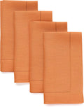 Classic Hemstitch Pumpkin Linen Napkins Set of 4 for Fall Dining