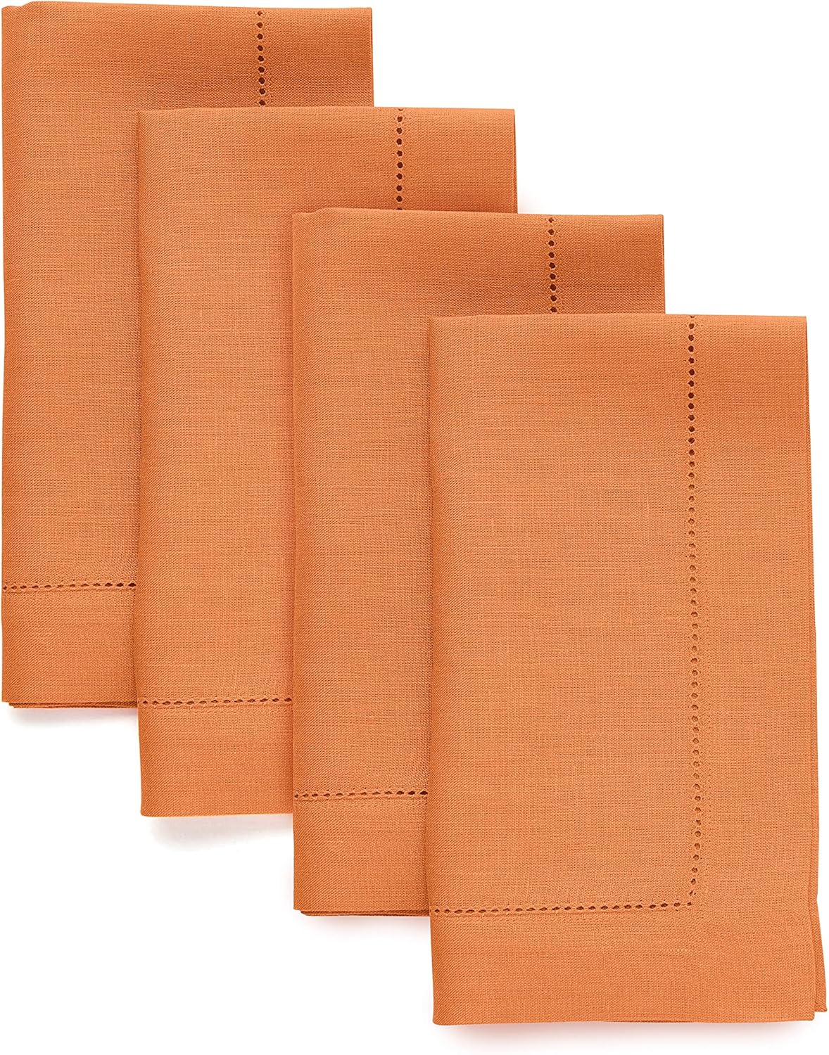 Classic Hemstitch Pumpkin Linen Napkins Set of 4 for Fall Dining