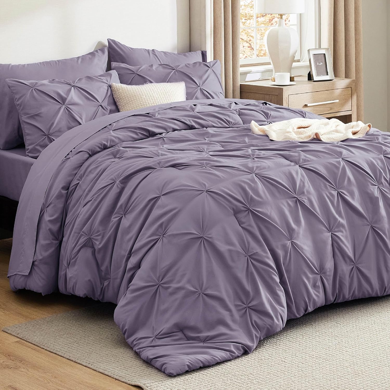 Bedsure Full Comforter Set Grayish Purple - 7 Piece Bed Set