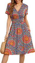 Women's Summer Short Sleeve Floral Dress with Pockets - Flattering