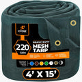 Xpose Safety Heavy Duty Green Mesh Tarp 4 ft x 15 ft - Durable Shade