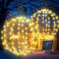 Solar Hanging Ball Lights Set of 2 - Warm White Outdoor Globe Lanterns