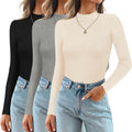 Mock Turtlenecks for Women 3 Pack - Ribbed Slim Thermal Tops