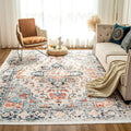 Machine Washable Rug 4x6 Vintage Design Blue & Orange - Low Pile