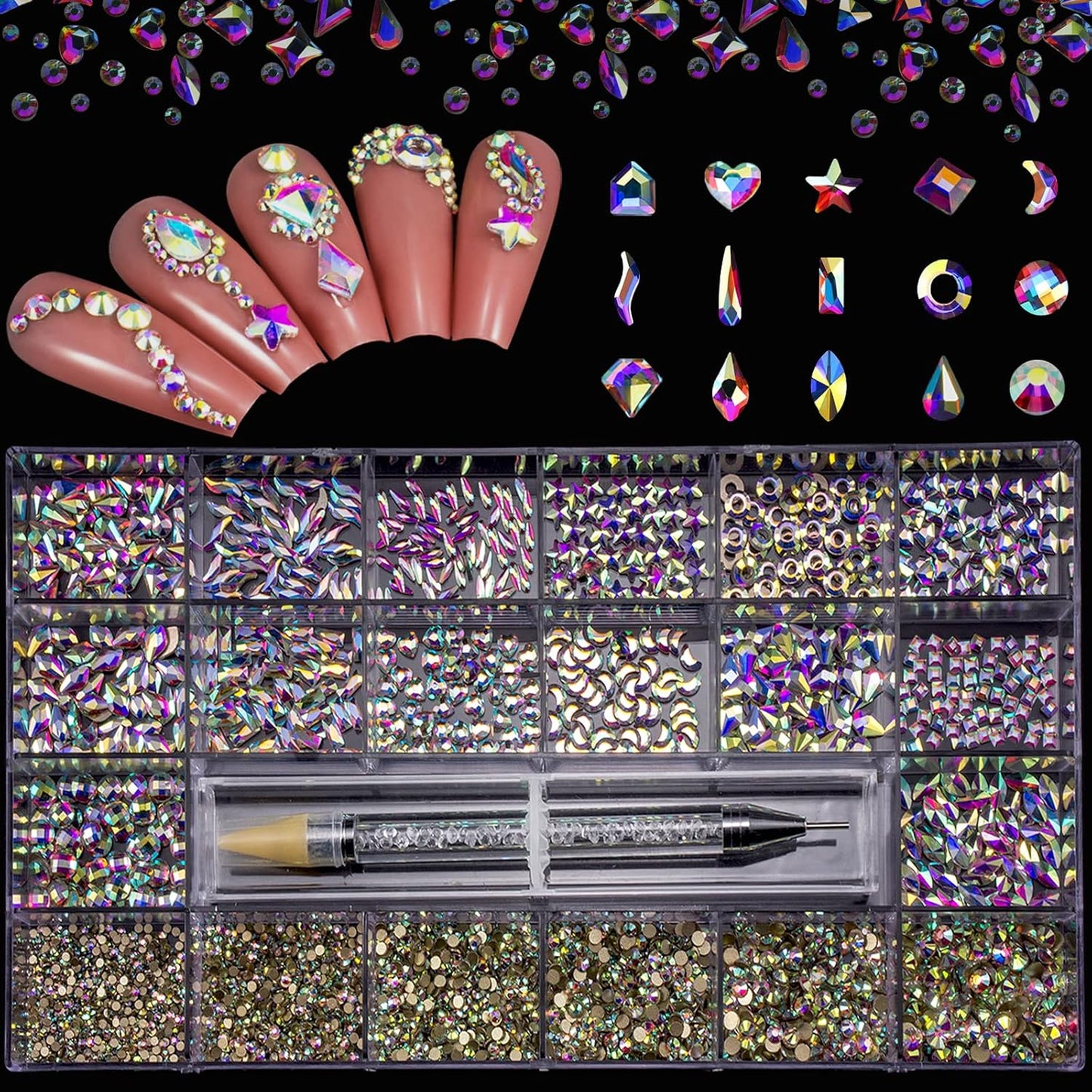 Nail Art Rhinestones Kit with 8400pcs Multi Shapes for Crafts