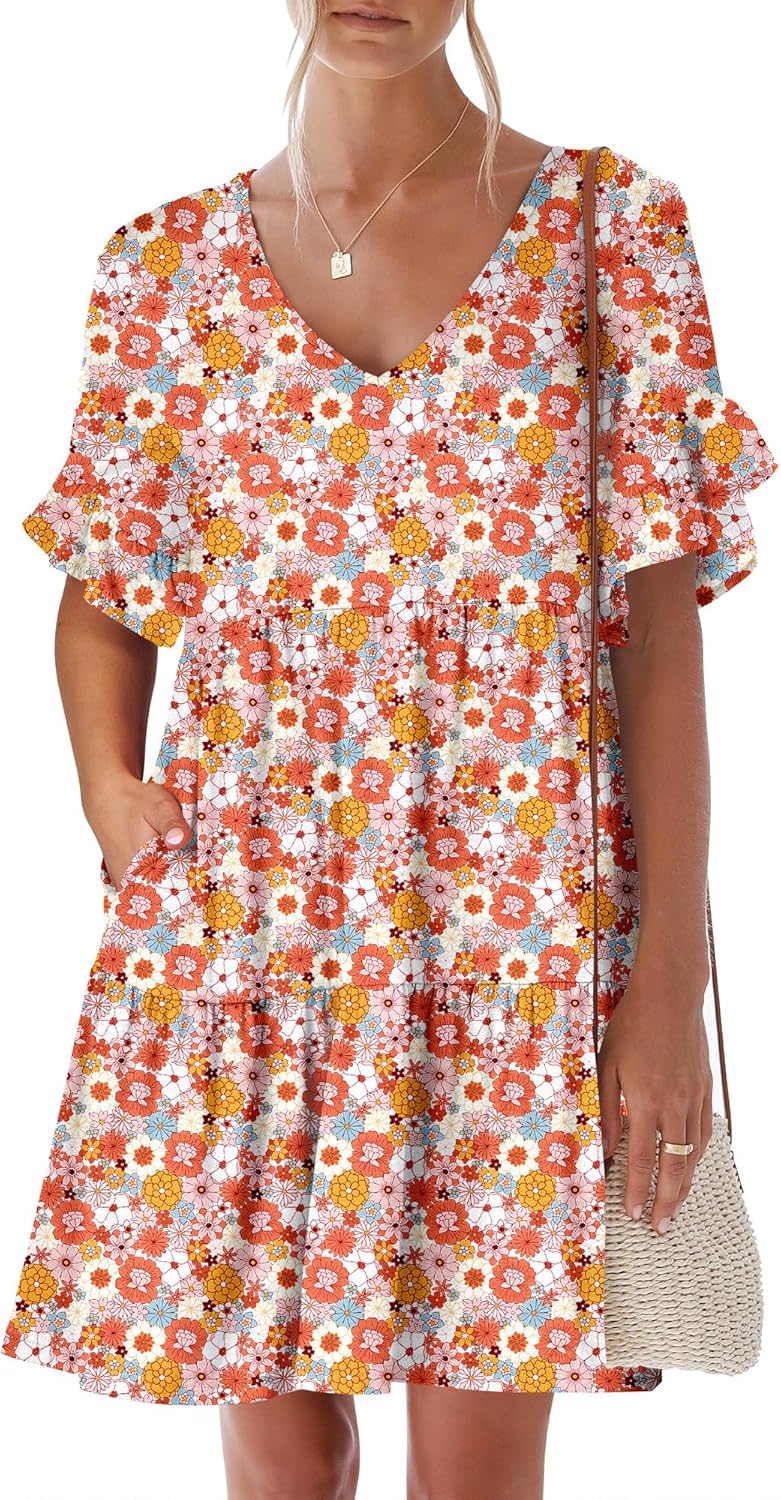 Stylish ANRABESS Summer Mini Dress with Ruffle Sleeves and Pockets