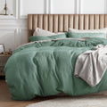 Bedsure Cotton Duvet Cover King - Waffle Weave Green, All-Season