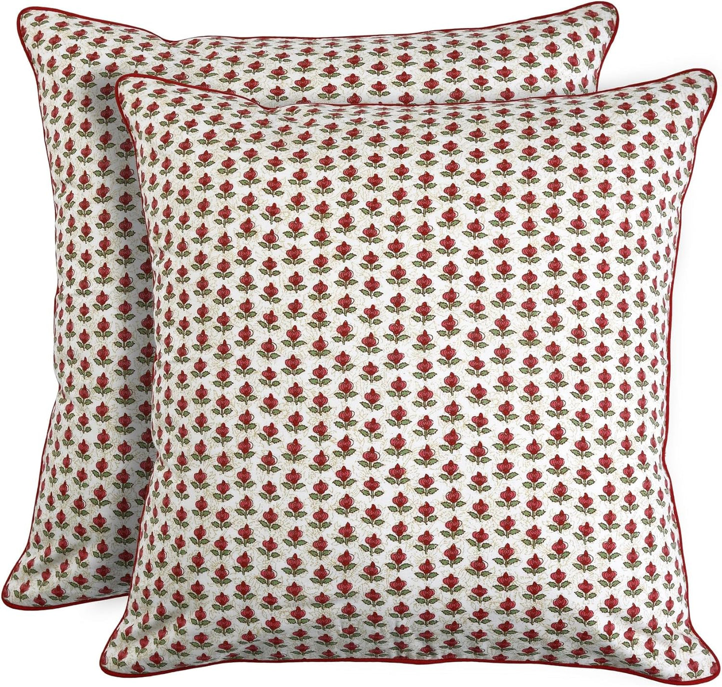 Ridhi Green and Red Print Cotton Throw Pillow Covers for Home