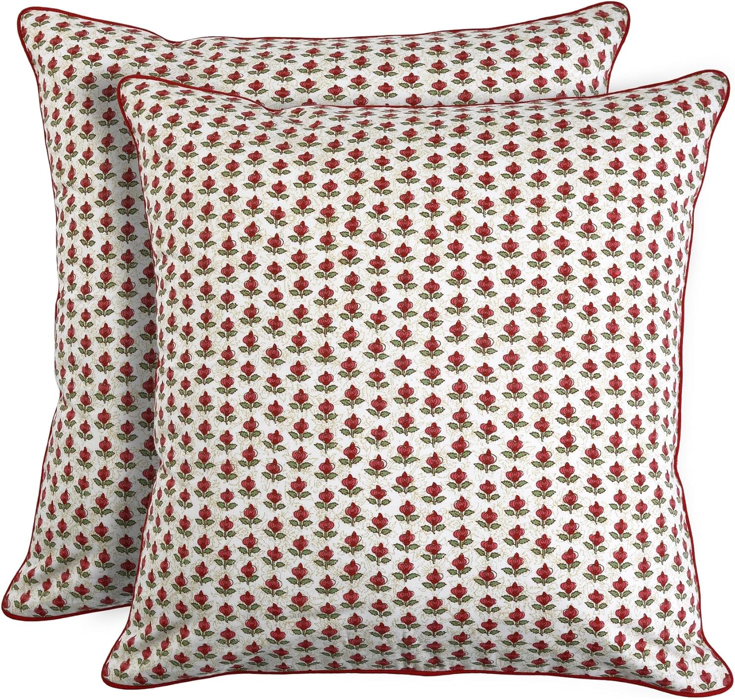 Ridhi Green and Red Print Cotton Throw Pillow Covers for Home