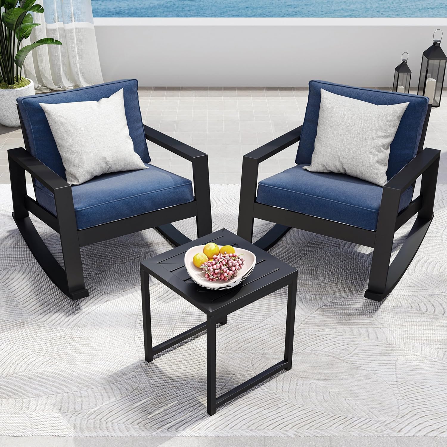 Water-Resistant Rocking Bistro Set, 3-Piece Blue