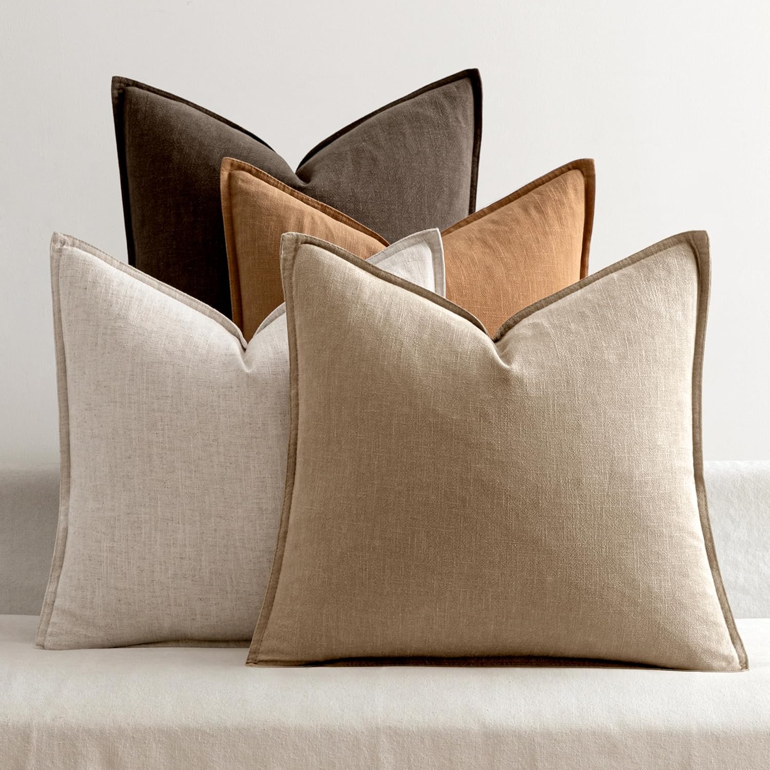 MIULEE Neutral Brown Linen Pillow Covers for Modern Home Decor