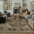 Retro Brown Area Rug 9x12 - Machine Washable Low Pile Vintage
