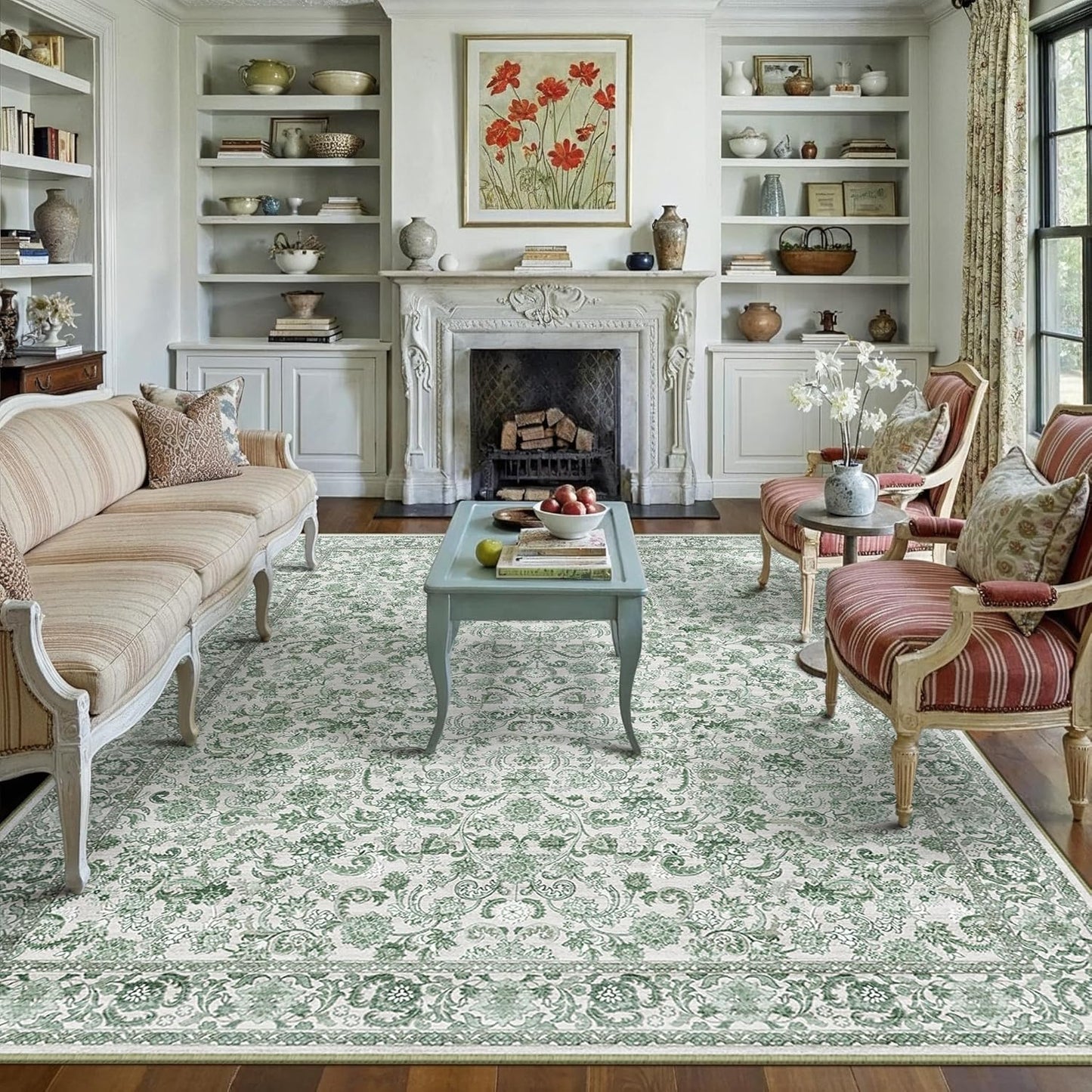 Green Area Rug 8x10 Machine Washable for Living Room and More