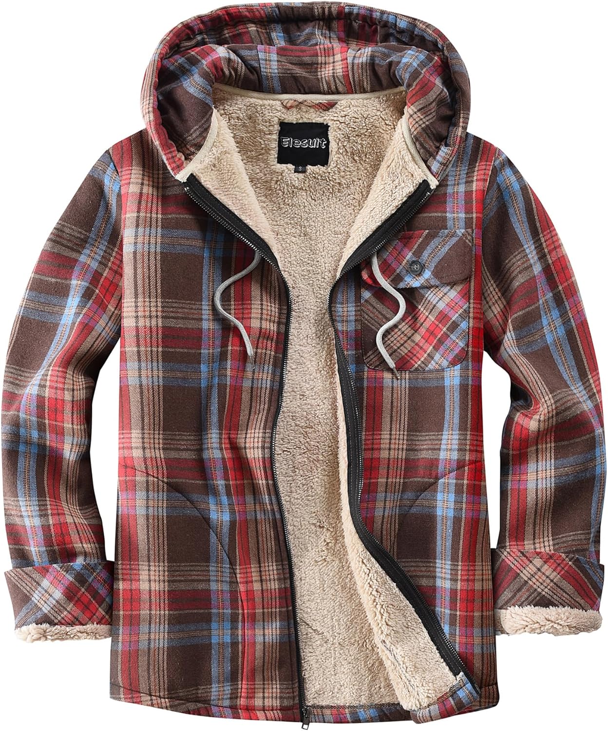 Elesuit Men's Full Zip Fleece Flannel Jacket for Cold Weather