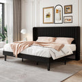King Velvet Bed Frame with Vertical Channel Tufted Headboard - Black