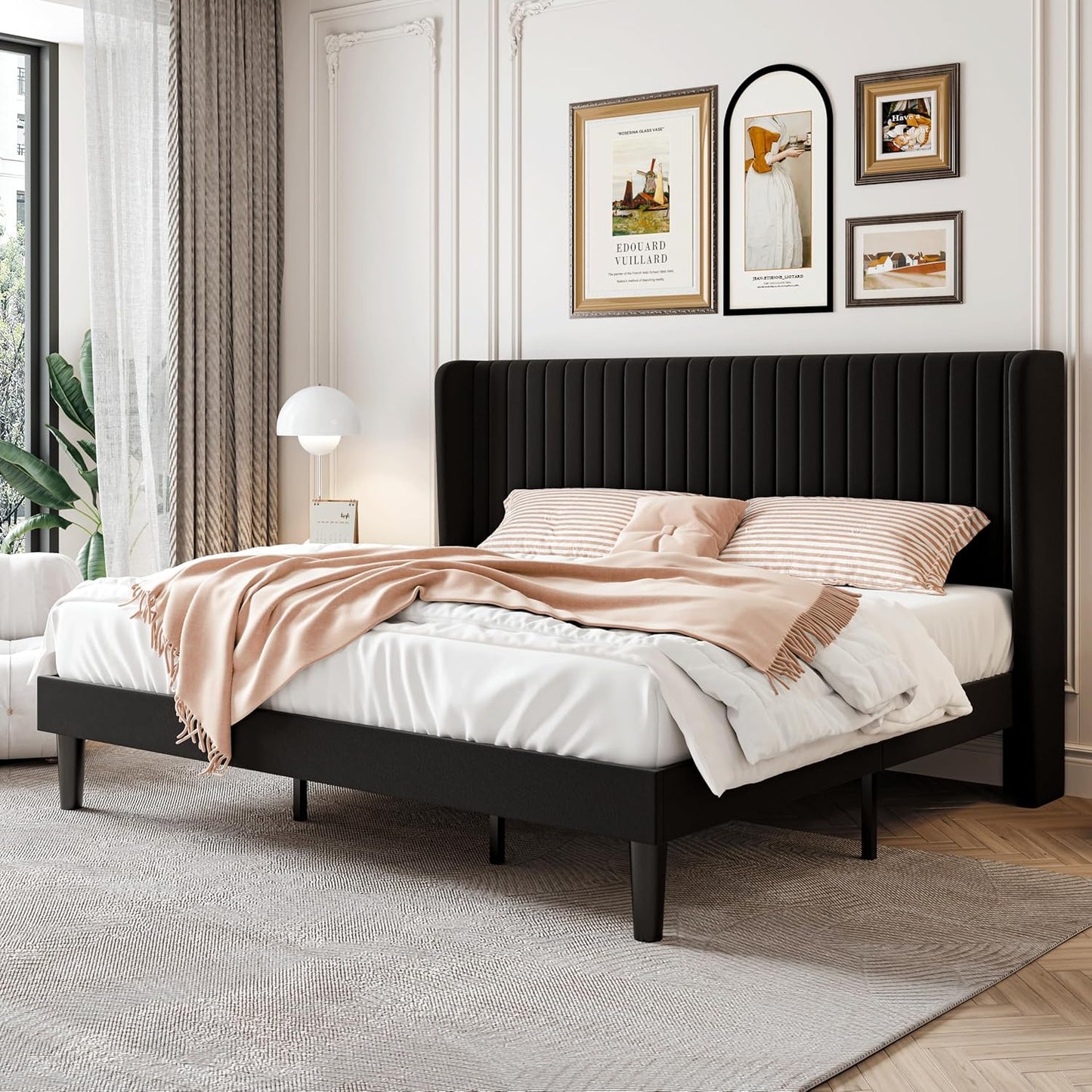 SHA CERLIN King Size Velvet Bed Frame with Wingback Headboard