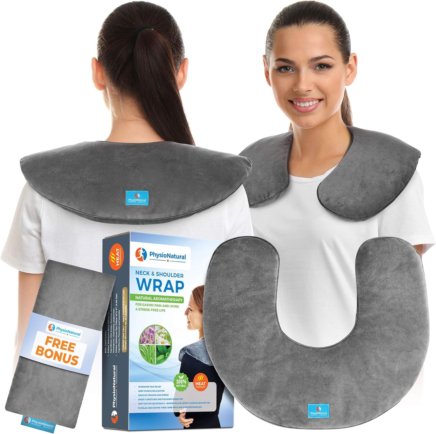PhysioNatural Microwavable Neck Wrap - Instant Pain Relief
