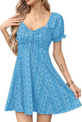 Missufe Puff Short Sleeve Fit and Flare Floral Mini Dress - Summer