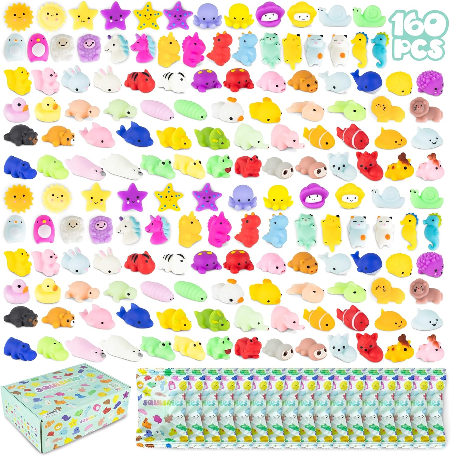 Mochi Squishy Toys Bulk for Kids Party Favors Pack of 160