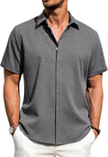 Men's Linen Button Down Shirt Casual Short Sleeve - Breathable Cotton