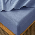 Twin Blue Fitted Sheet 100% Washed Cotton - Deep Pocket Fit