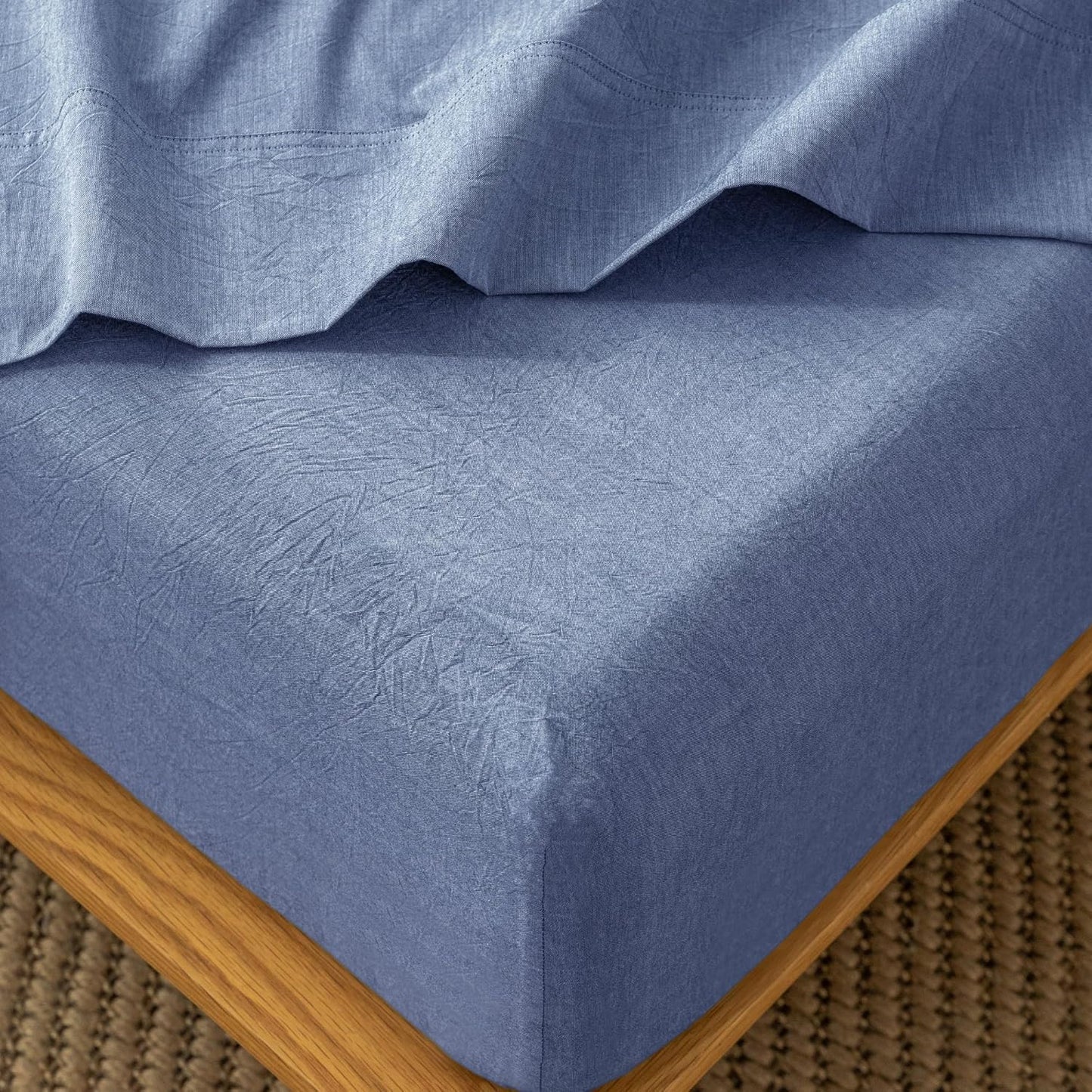MooMee Fitted Bottom Sheet 100% Washed Cotton for Twin Beds