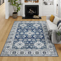Machine Washable Rug 8ftx10ft Vintage Navy - Low Pile, Non Slip