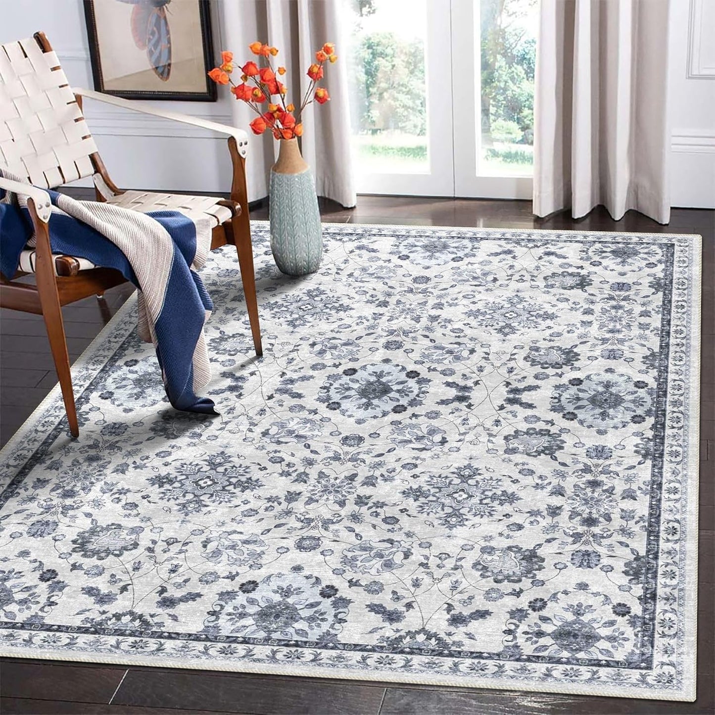 vivorug 8x10 Area Rugs - Stain Resistant Floral Vintage Rug