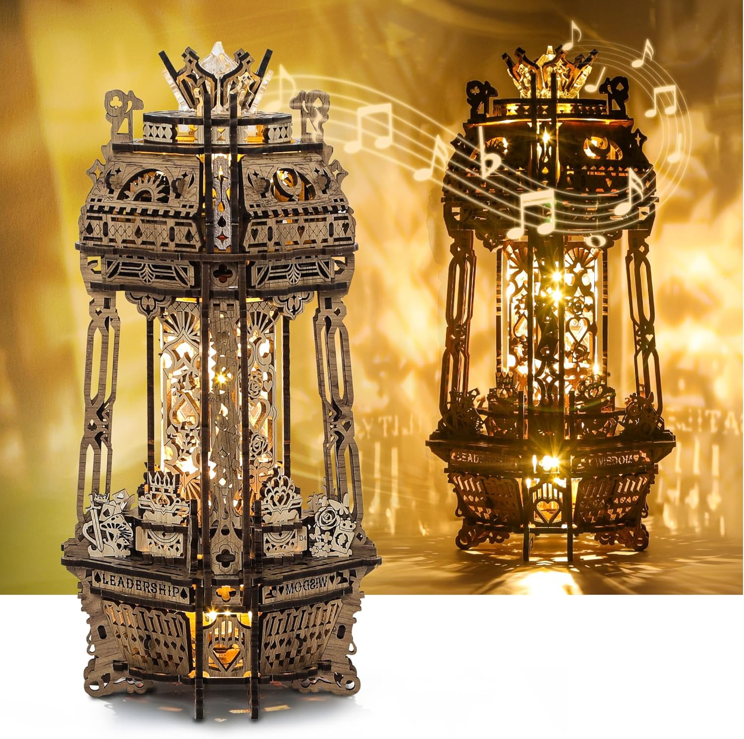 LED 3D Wood Puzzle Poker World Projector Lamp for Home Decor