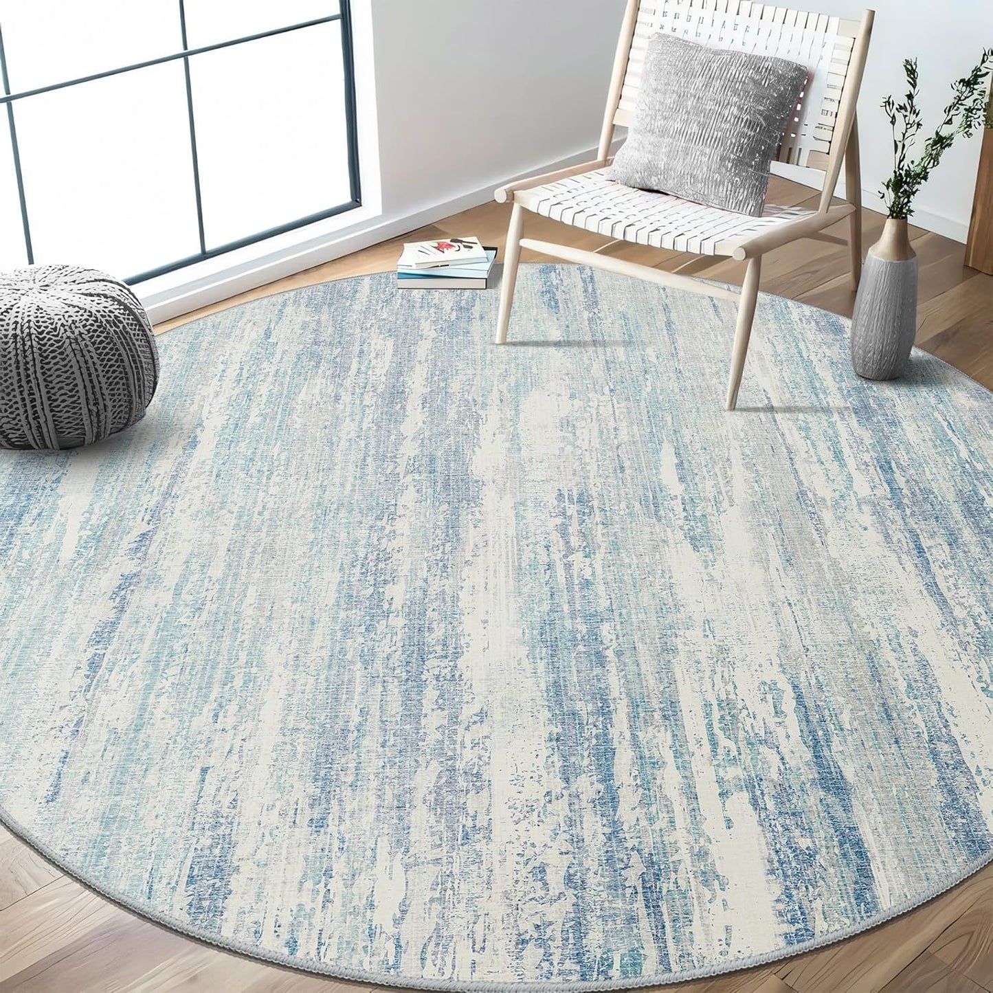 MUJOO Round Rugs 6ft - Modern Abstract Non Slip Carpet for Home