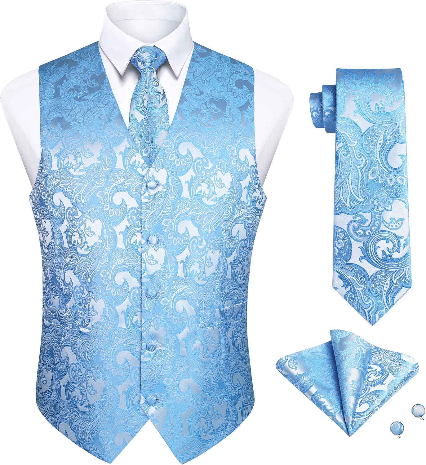 Enlision Suit Vest for Men Formal Paisley Dress Set with Tie