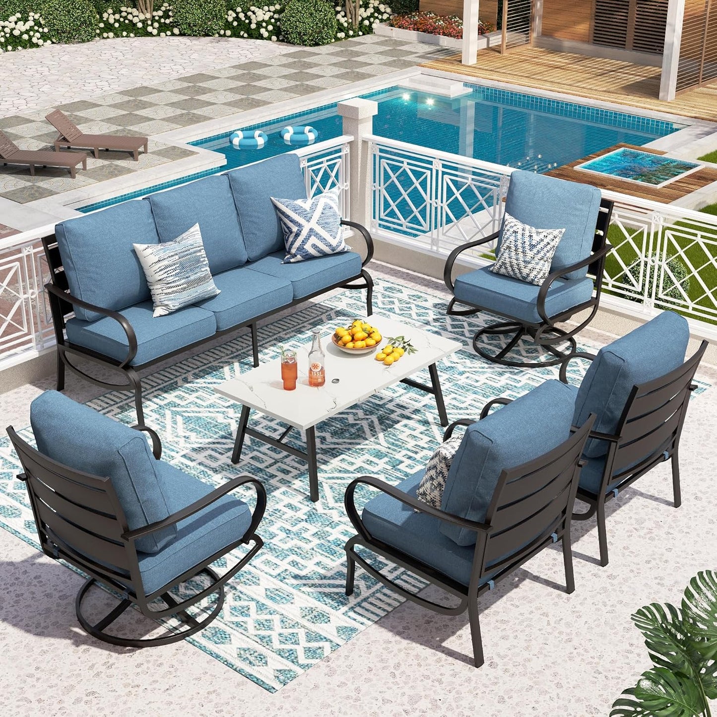 PHI VILLA 6 Piece Patio Furniture Set for Outdoor Comfort