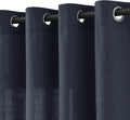 Retro Blue Linen Curtains 84 in Length 2 Panels - Light Filtering