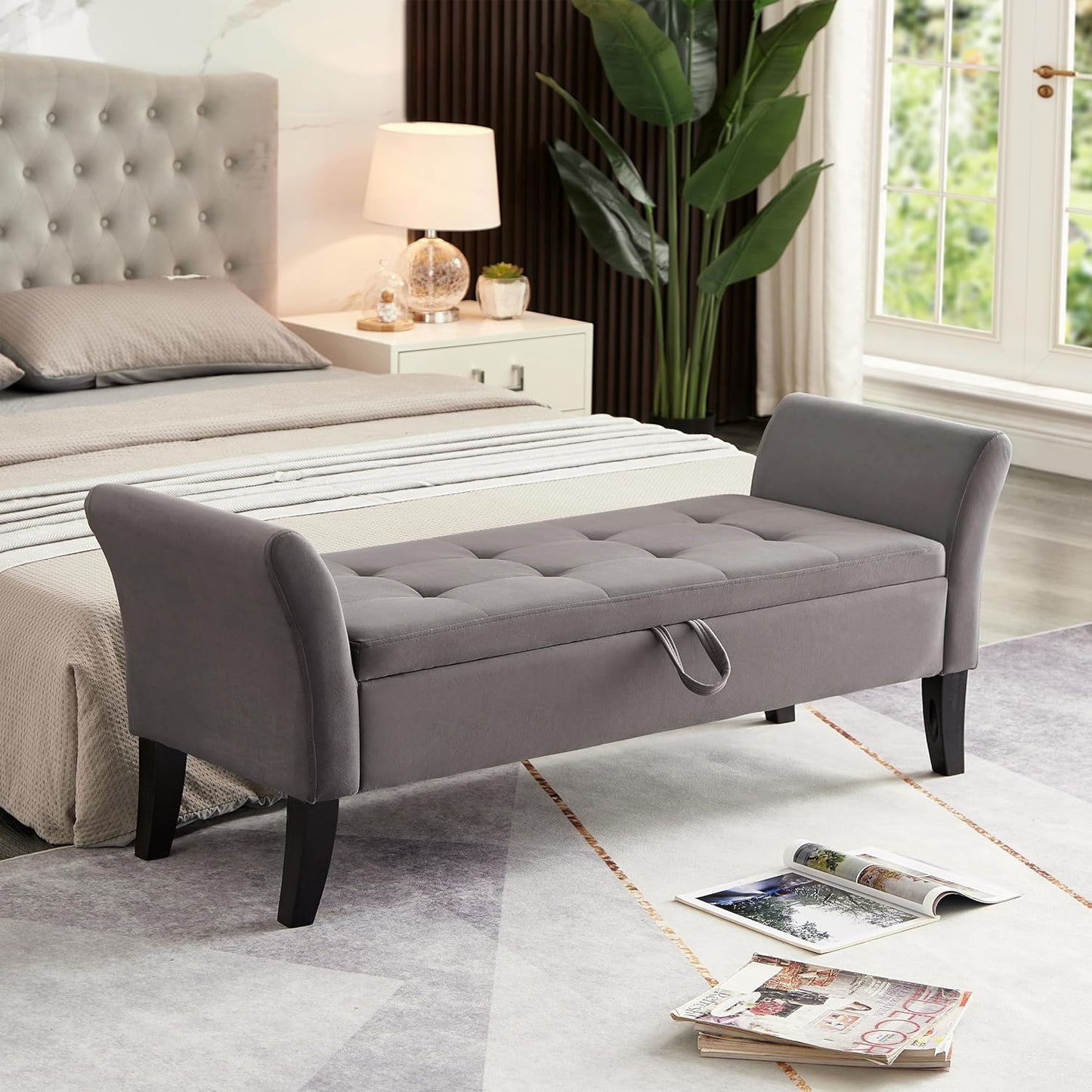 Modern Velvet Storage Bench with Button-Tufted Design for Bedroom