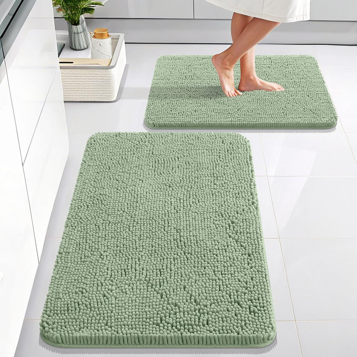 OLANLY Chenille Bath Mats Set - Soft, Absorbent, Non-Slip Rugs