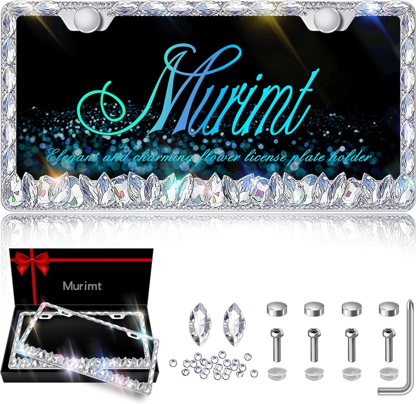 Bling License Plate Frame for Women - Sparkly Rhinestone Set