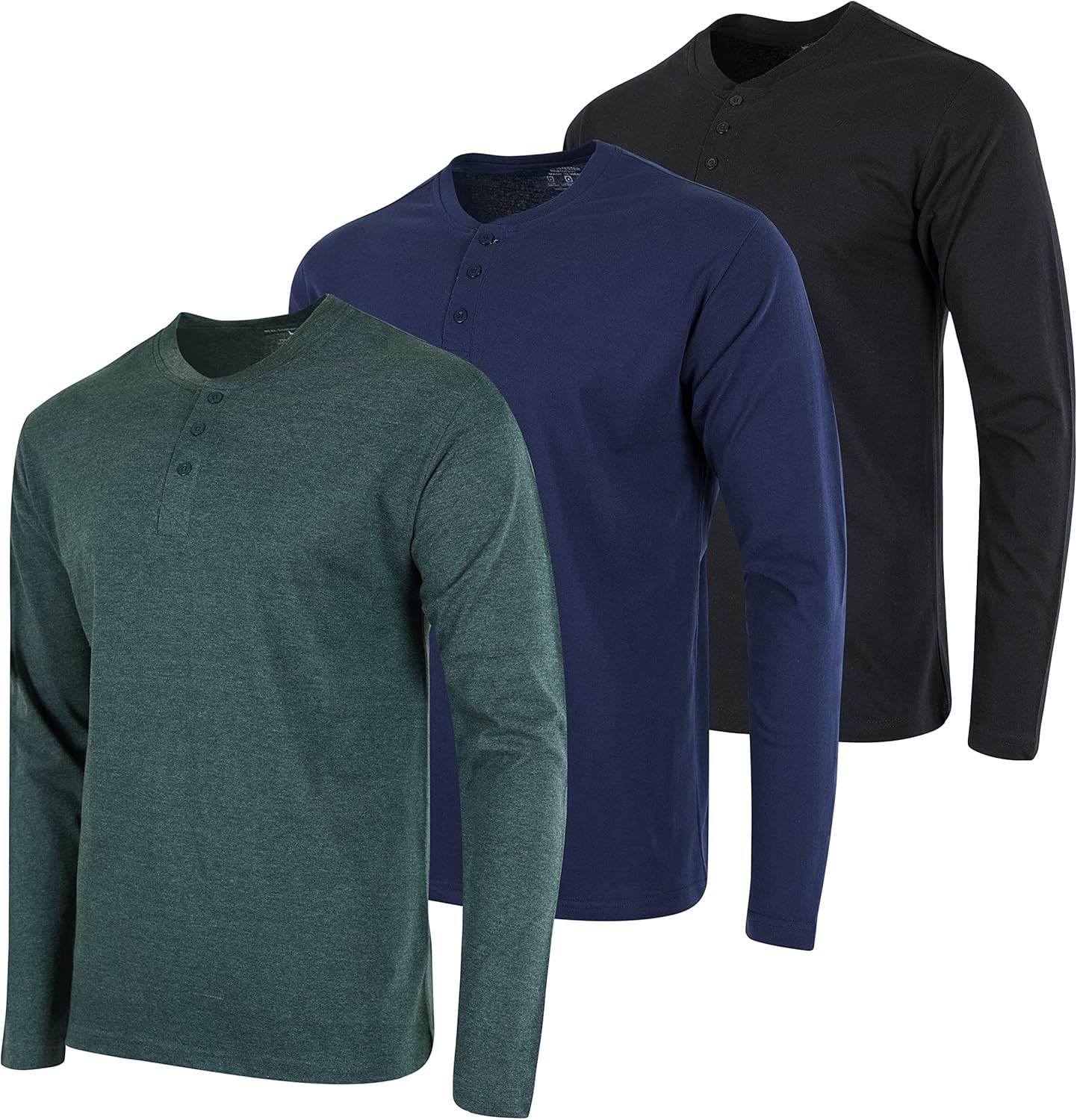 Men's Cotton Short & Long Sleeve Henley T-Shirts 3 Pack
