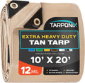 10 ft x 20 ft Extra Heavy-Duty Tan Poly Tarp - Durable Weather Shield