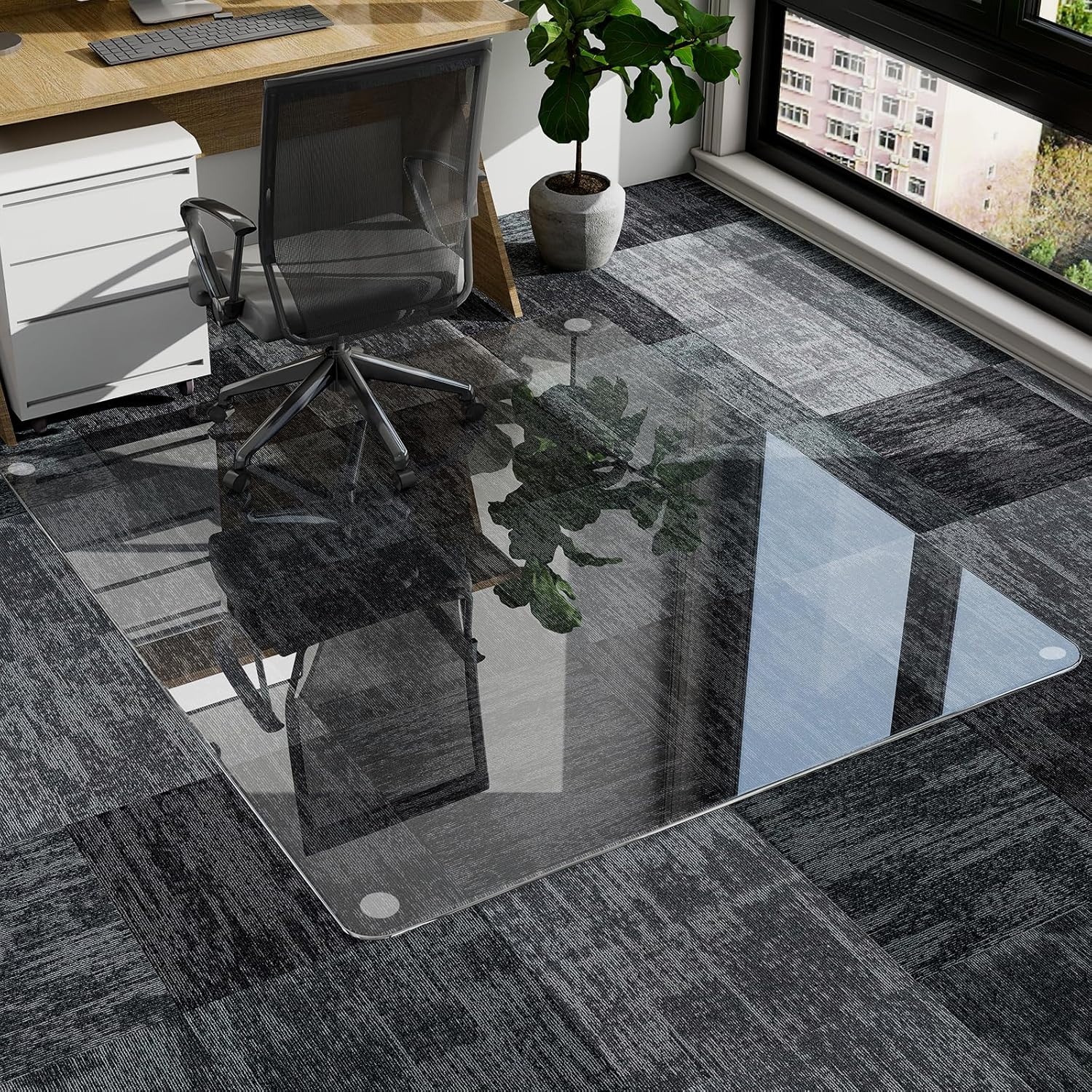 GLSLAND 46x46 Tempered Glass Chair Mat for Office Floors