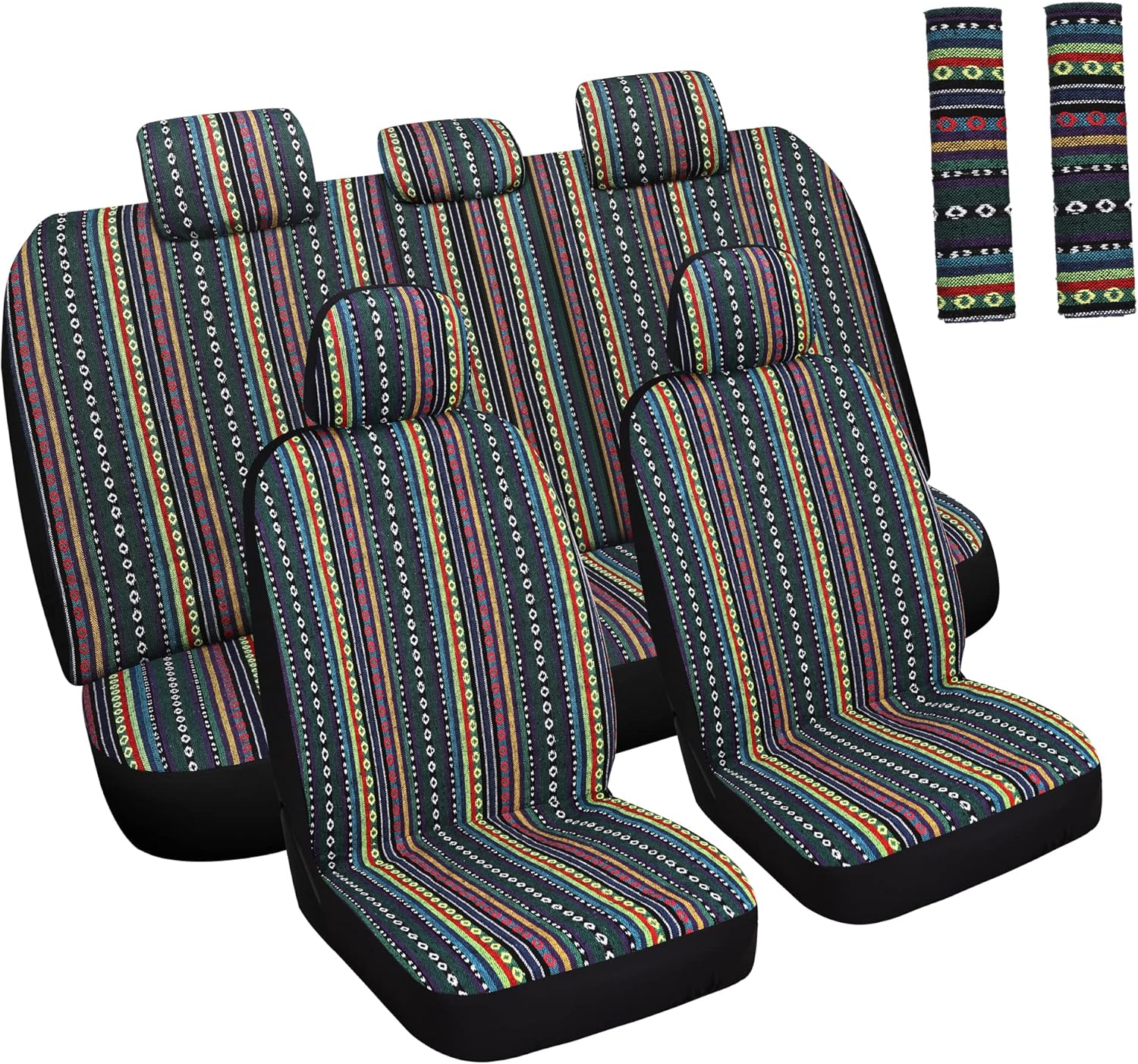 Baja Saddle Blanket Car Seat Covers Full Set with Seat Belt Pads