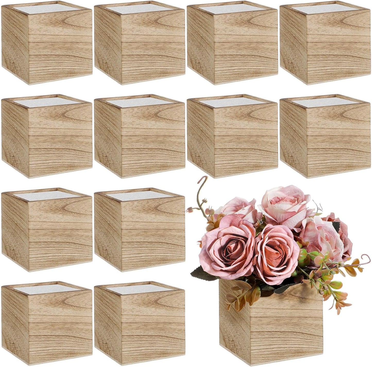 12 Set 4 Inch Wooden Planter Box for Rustic Centerpieces