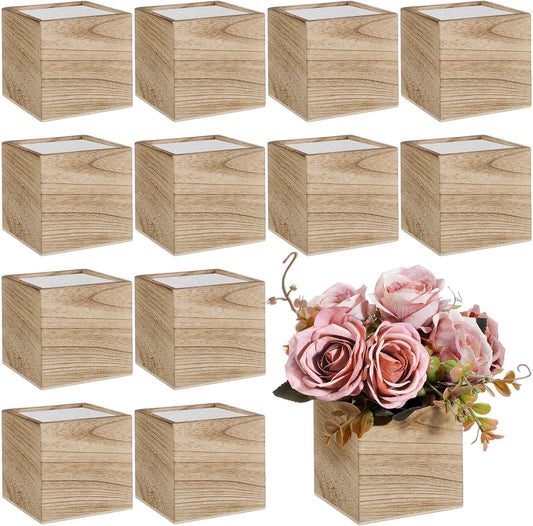 12 Set 4 Inch Wooden Planter Box for Rustic Centerpieces