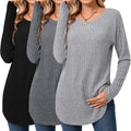 Ficerd 3 Pack Women's Curved Hem Long Sleeve Tunic Tops - Cozy
